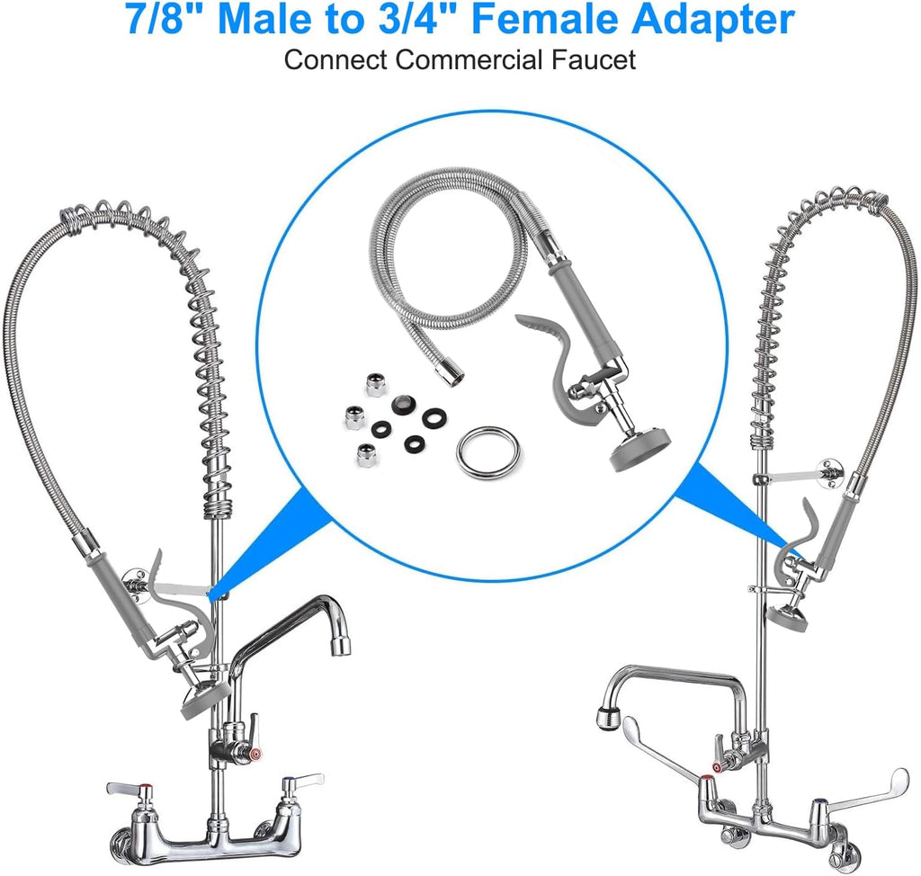 MSTJRY Spray Valve with 45" Pre Rinse Hose, Commercial Sink Sprayer Hose Pre Rinse Sprayer with Flexible Stainless Steel Hose Assembly for Commercial Kitchen Faucets(Grey, with 3 adapters)