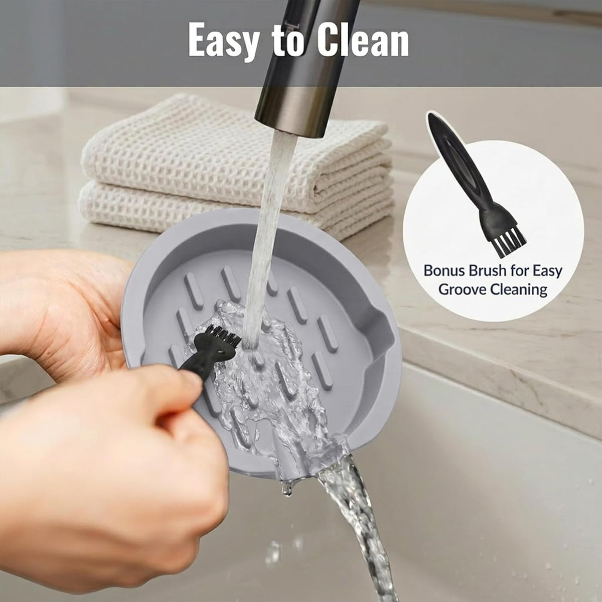 Silicone Sponge Holder Compatible with Scrub Daddy, Self Draining Sink Organizer with Suction Cups, Kitchen Soap Dish & Sponge Holder, Dishwasher Safe,With small brushes, Grey
