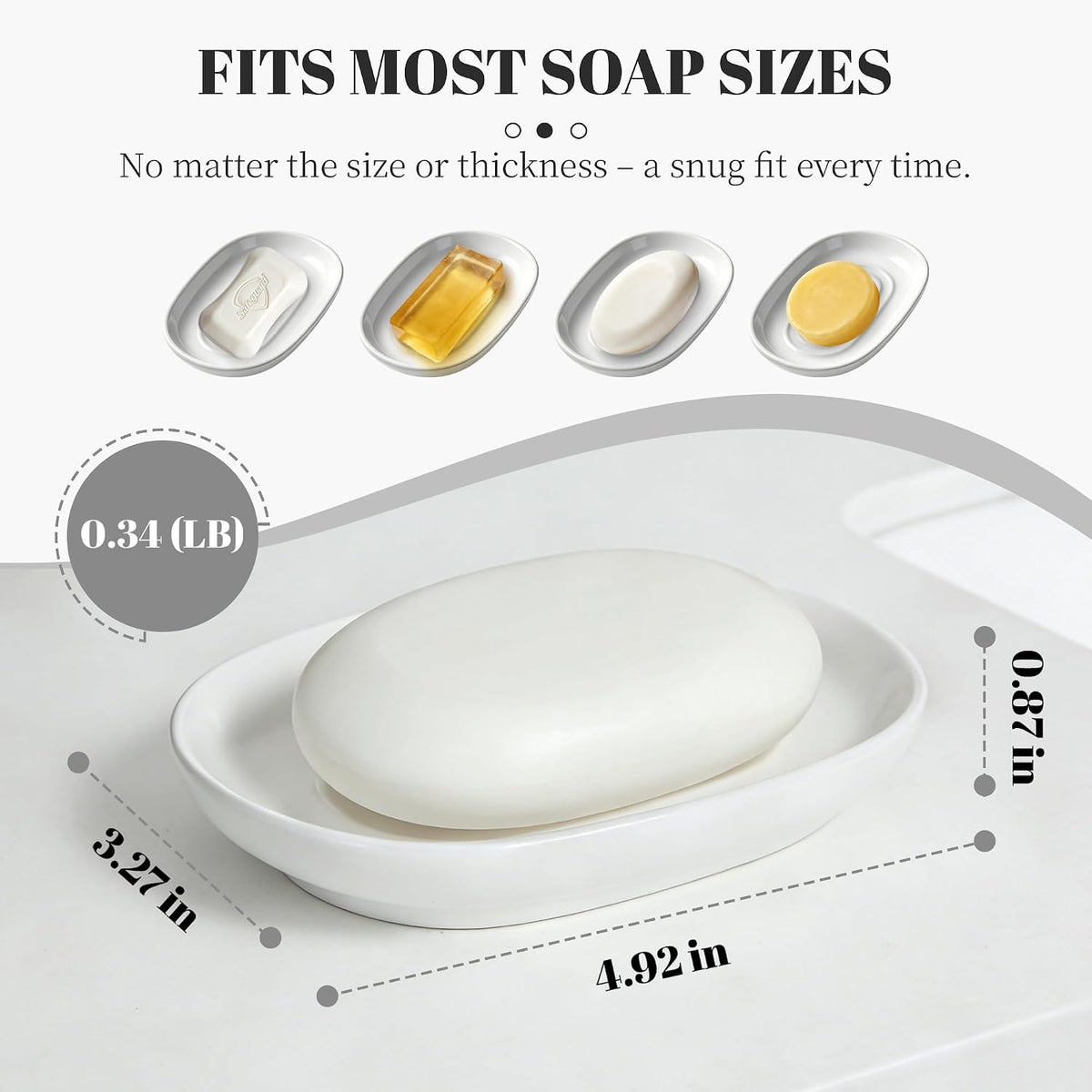 White Ceramic Soap Dish/Tray for Bathroom Shower Kitchen