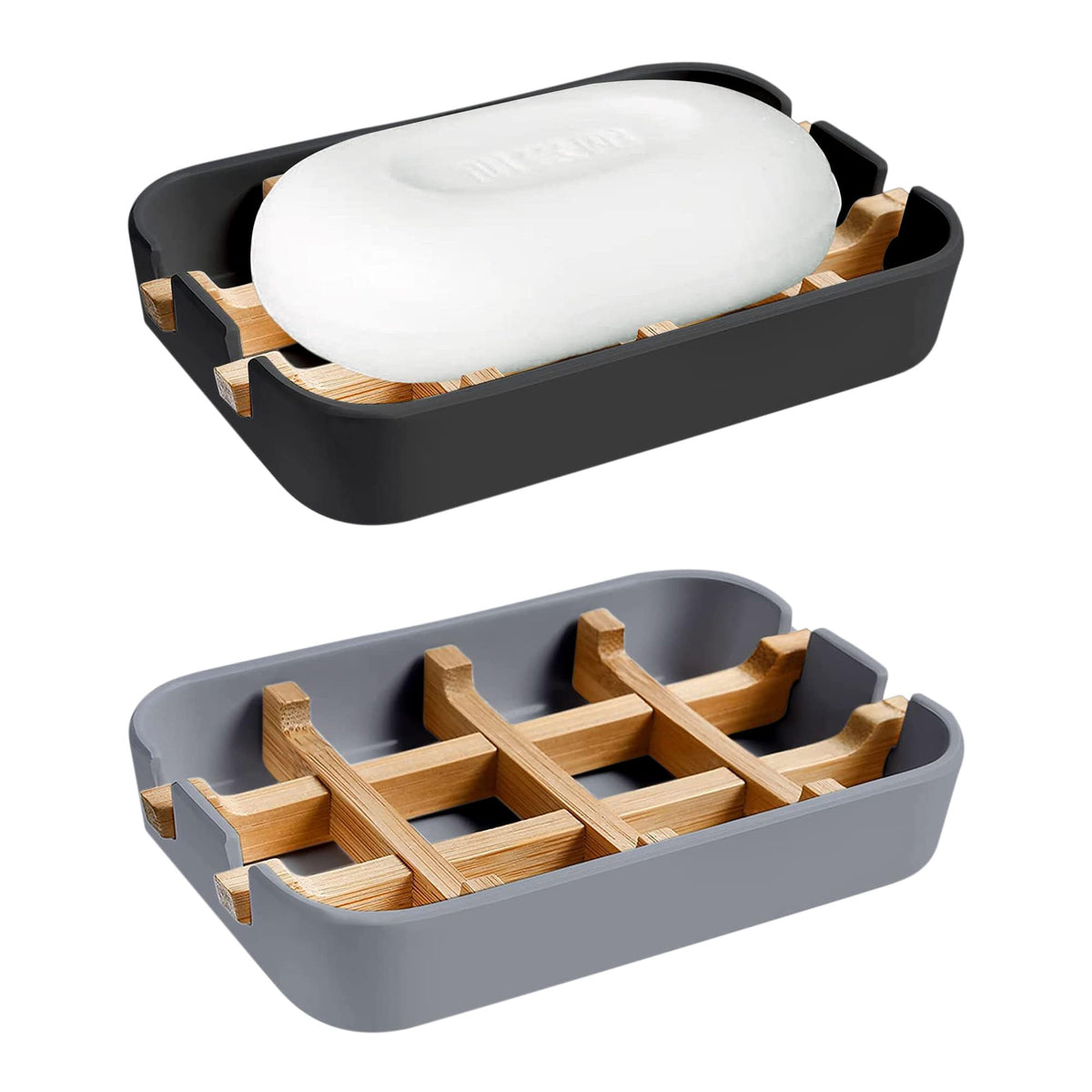 Aoheuo Modern Bamboo Fiber soap Holder and soap Dish Combination (Removable), White, 5.12 Long by 3 Wide, 0.98 inches high, Used in Kitchens, bathrooms, and bar Sinks