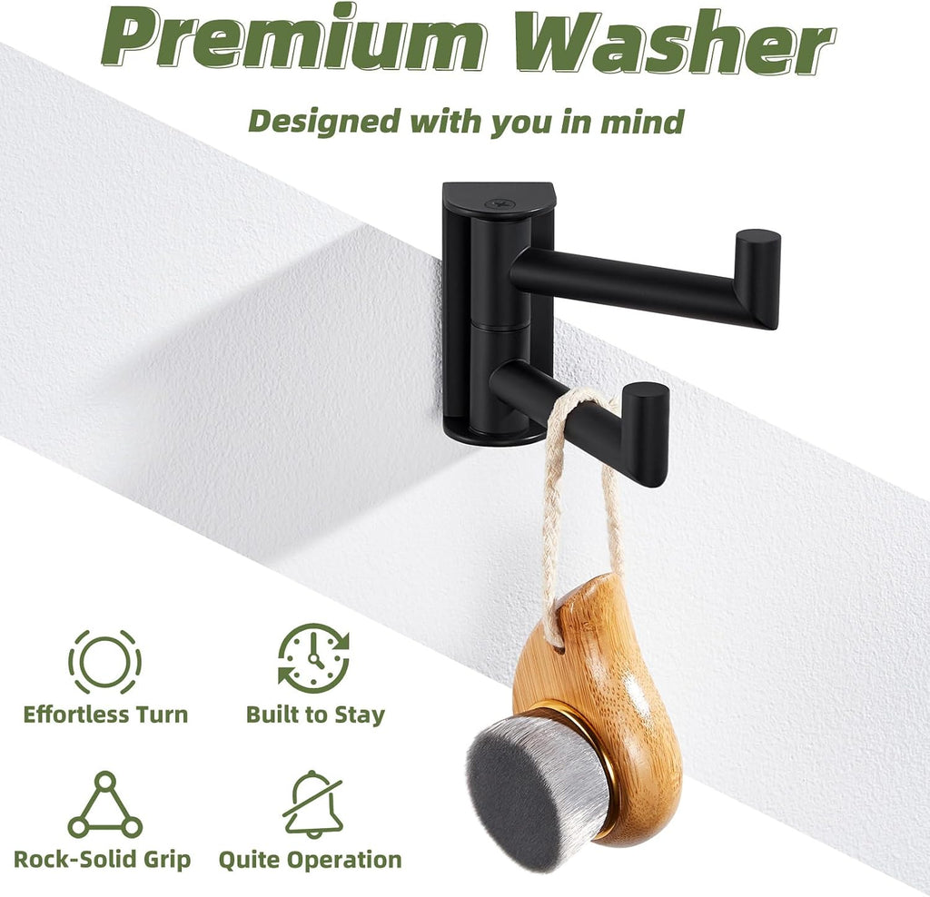 APLusee Swivel Towel Hook for Bathrooms with 2 Rotating Arms, Matte Black