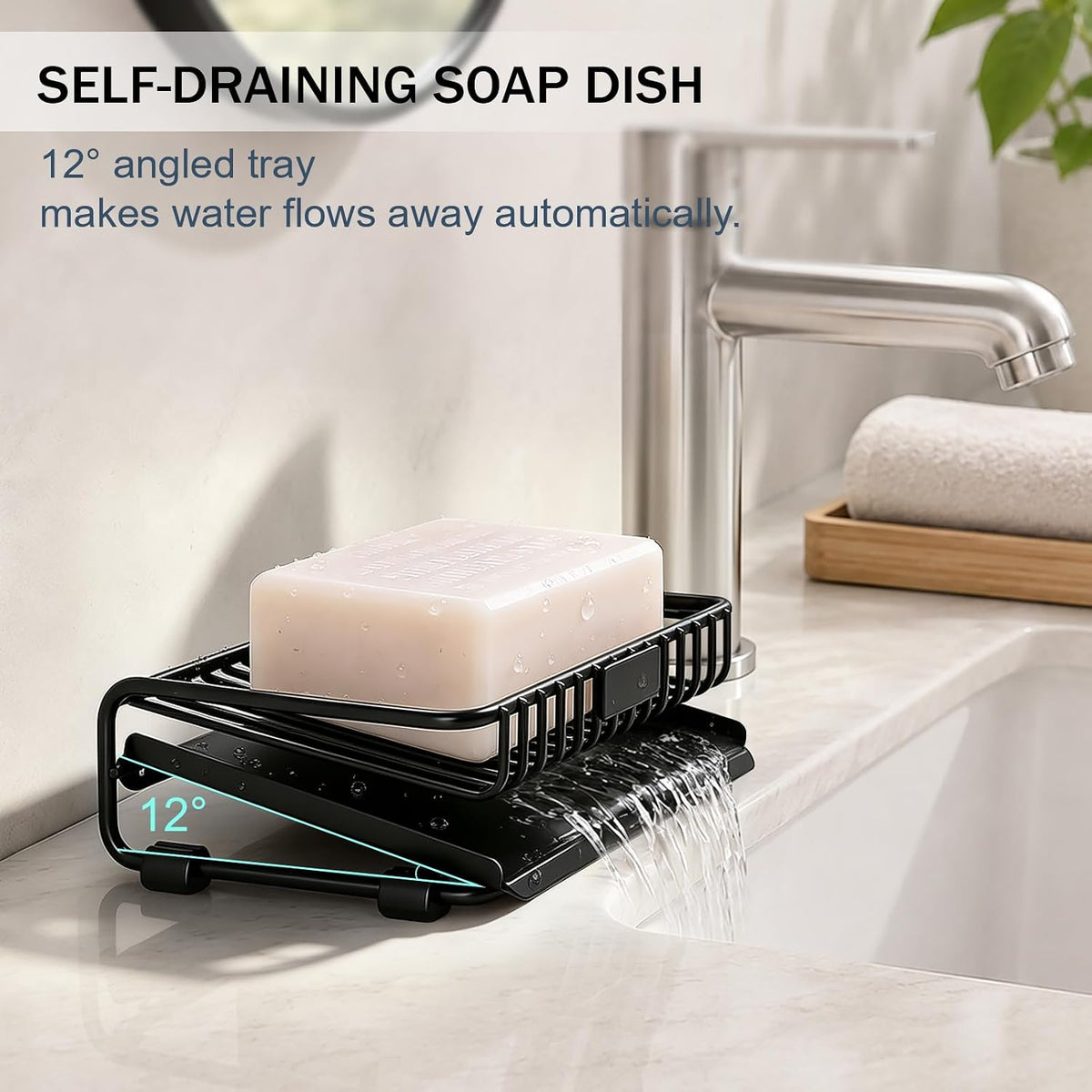 Self Draining Soap Dish for Shower Bar Soap Holder Soap Saver, Black