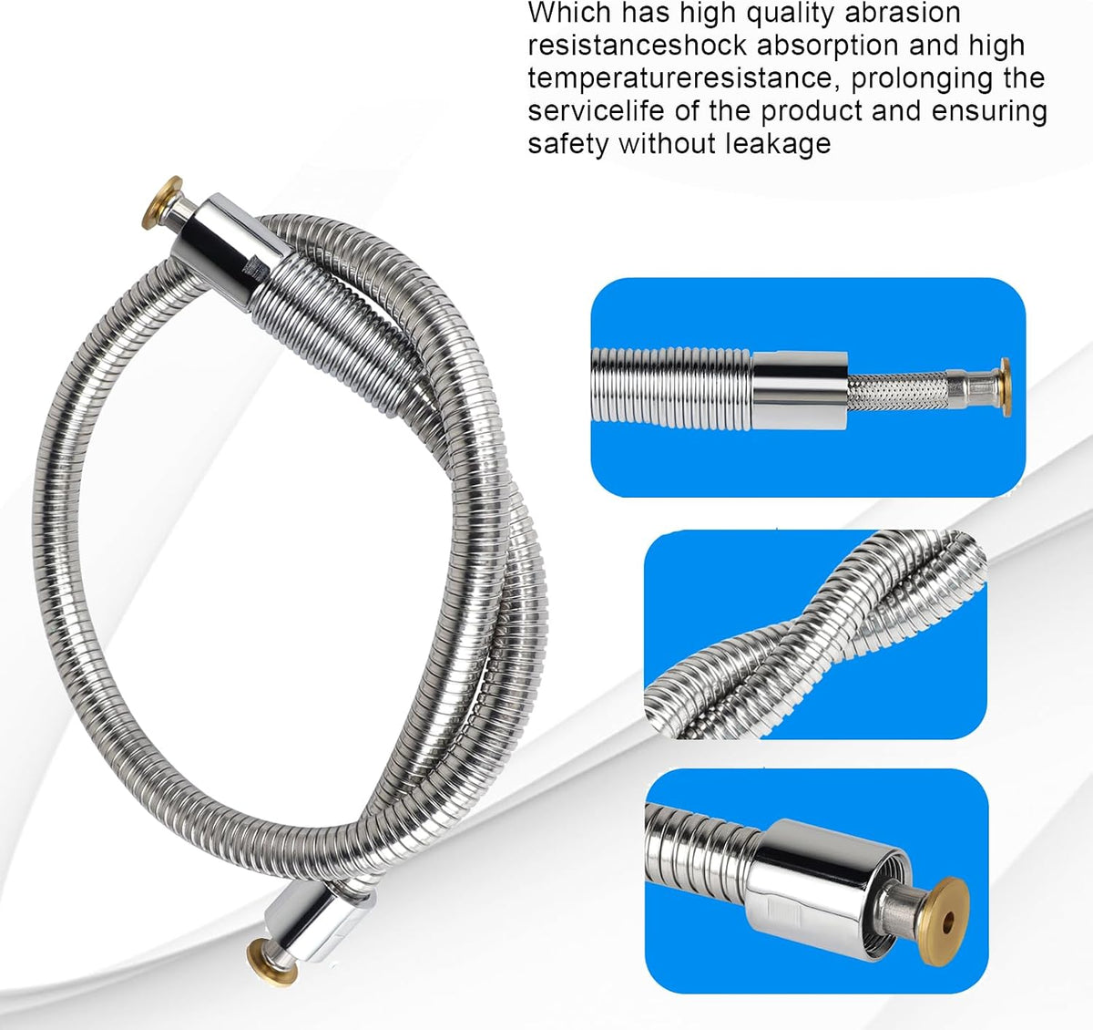 Replacement B-0044-H Commercial Sink Sprayer Hose for T&S Brass, 44 inch Stainless Steel Flexible Pre-Rinse Hose with Heat Resistant Gray Handle Commercial Kitchen Sink Faucet Dish Spray Part