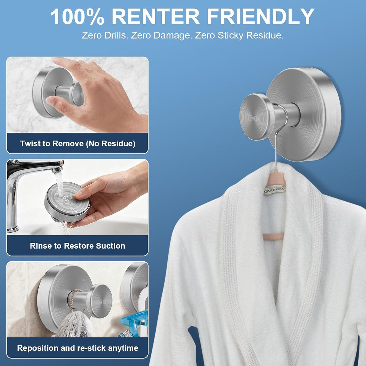 Suction Cup Hooks for Shower, Towel Hooks for Bathroom Inside Shower