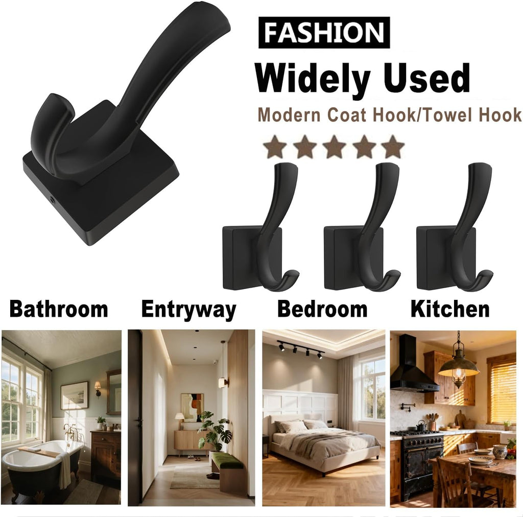 TOFIIGREM 3 Pack Black Towel Hooks, Towels Robe Holder for Bathroom Coat Hooks for Wall Hanging Key Hat Backpack (3 Pack, Black)