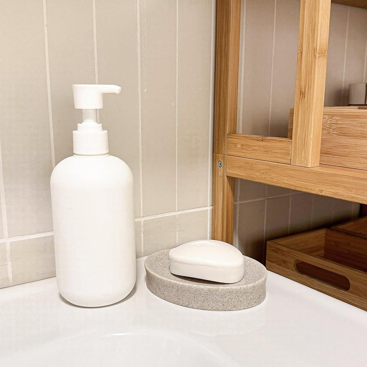 IMEEA Oval Resin Soap Dish for Bathroom Sink Stone-Look Soap Tray Holder