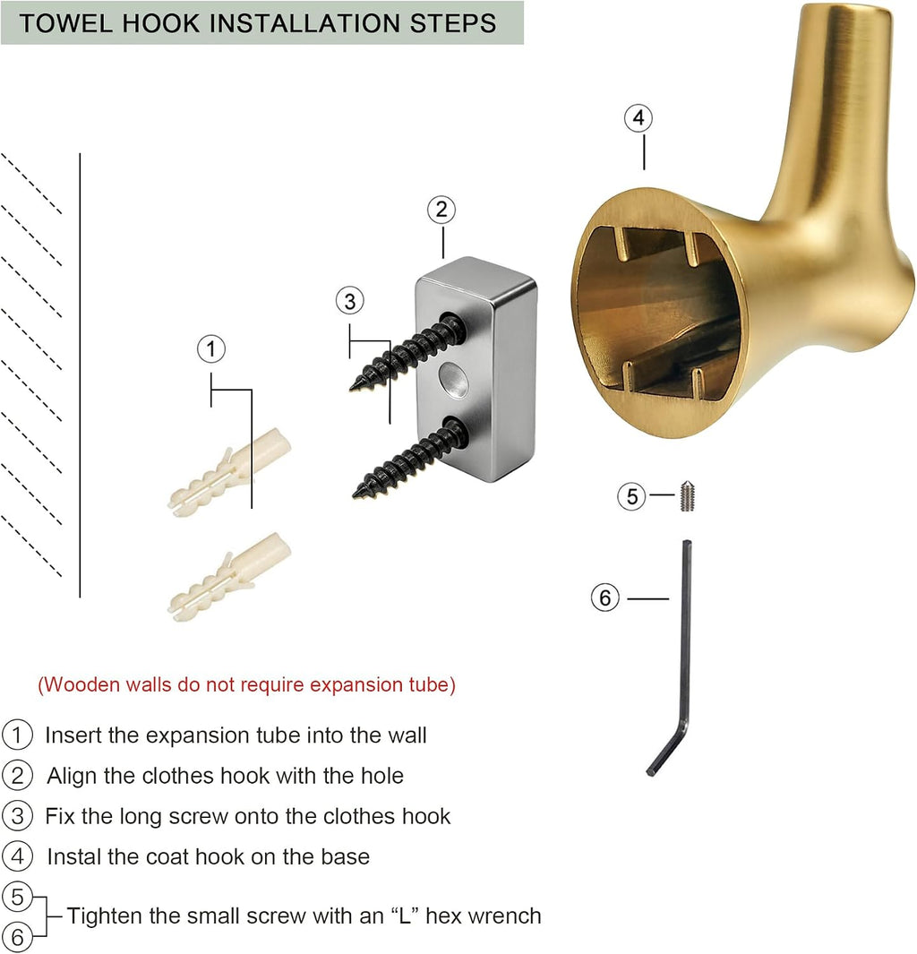 AVICCI 5 Pack Towel Hooks Champagne Bronze Coat Hooks, Zinc Alloy Heavy Duty Bathroom Hooks Wall Mounted for Robes & Towels Hand Towel Hook Holder Kitchen, Bathroom Accessories