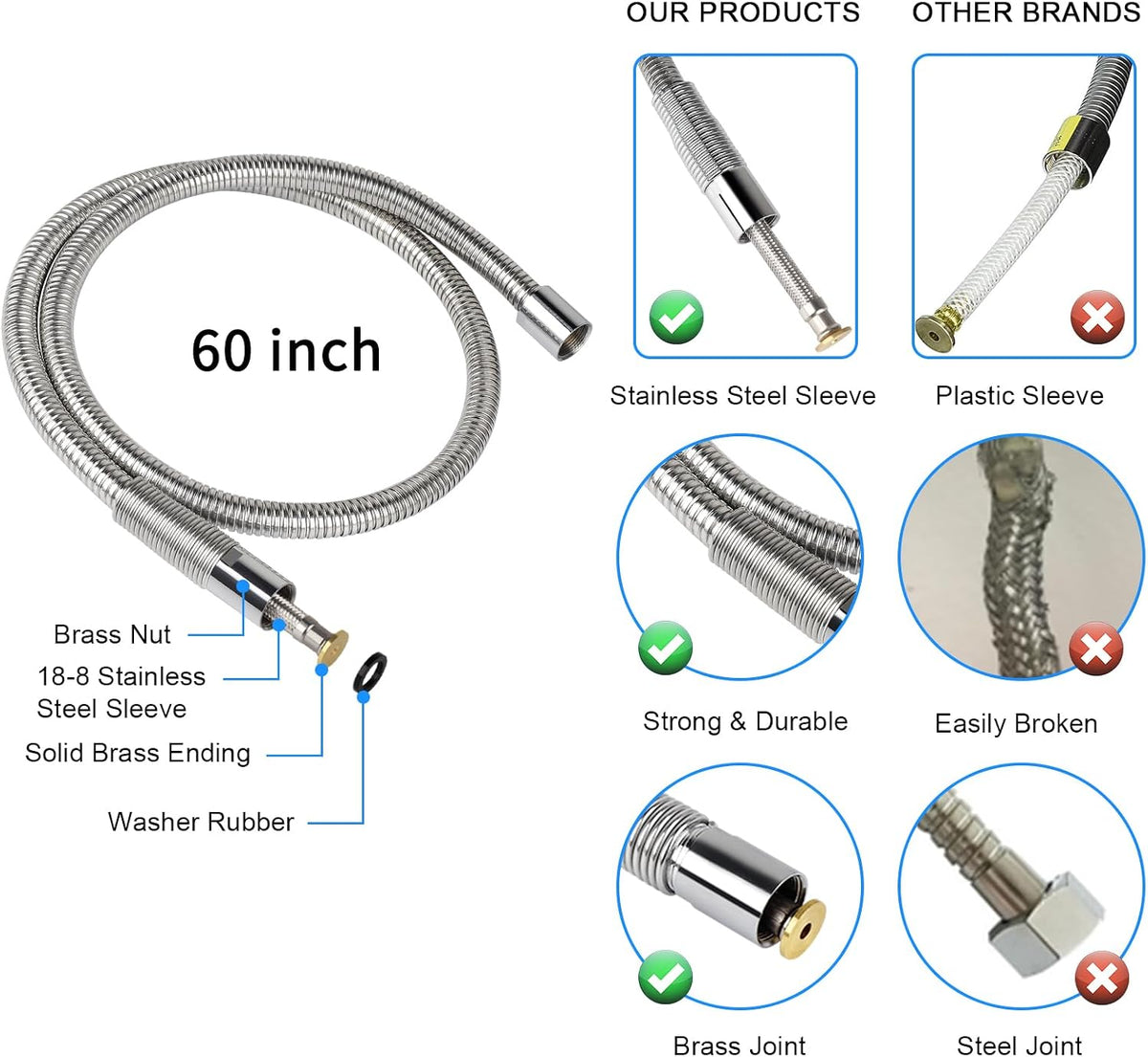 Pre Rinse Spray Valve with 60'' Stainless Hose Commercial Sink Faucet with Sprayer Nozzle Head with Flexible Hose Replacement Kit for Dishwasher Restaurant Wall Mount Kitchen Industrial- Gray