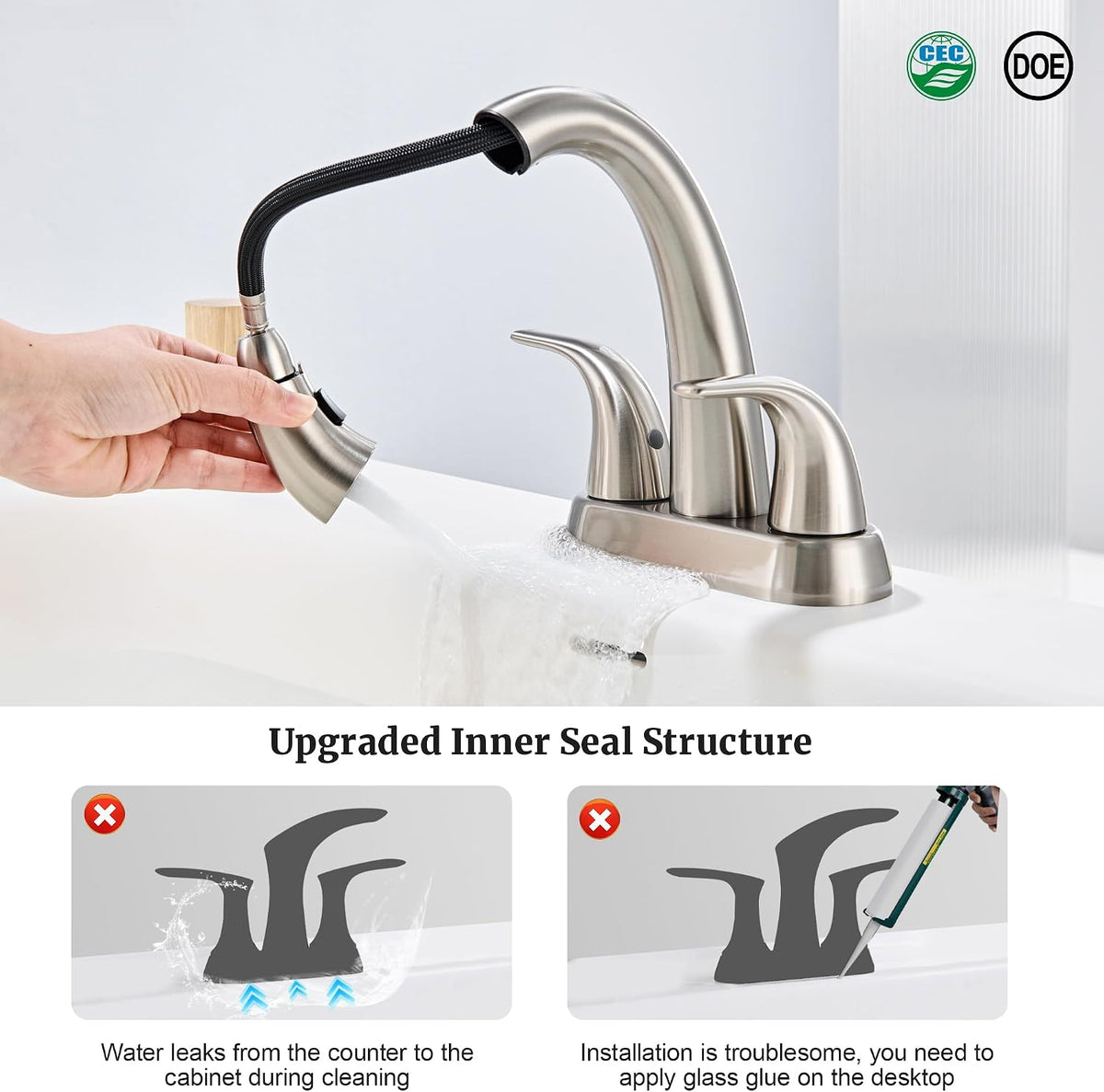 Ultimate Unicorn Pull Down Bathroom Sink Faucet, Brushed Nickel 4 Inch