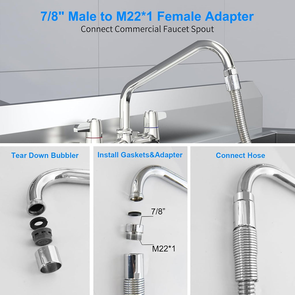MSTJRY Spray Valve with 45" Pre Rinse Hose, Commercial Sink Sprayer Hose Pre Rinse Sprayer with Flexible Stainless Steel Hose Assembly for Commercial Kitchen Faucets(Grey, with 3 adapters)