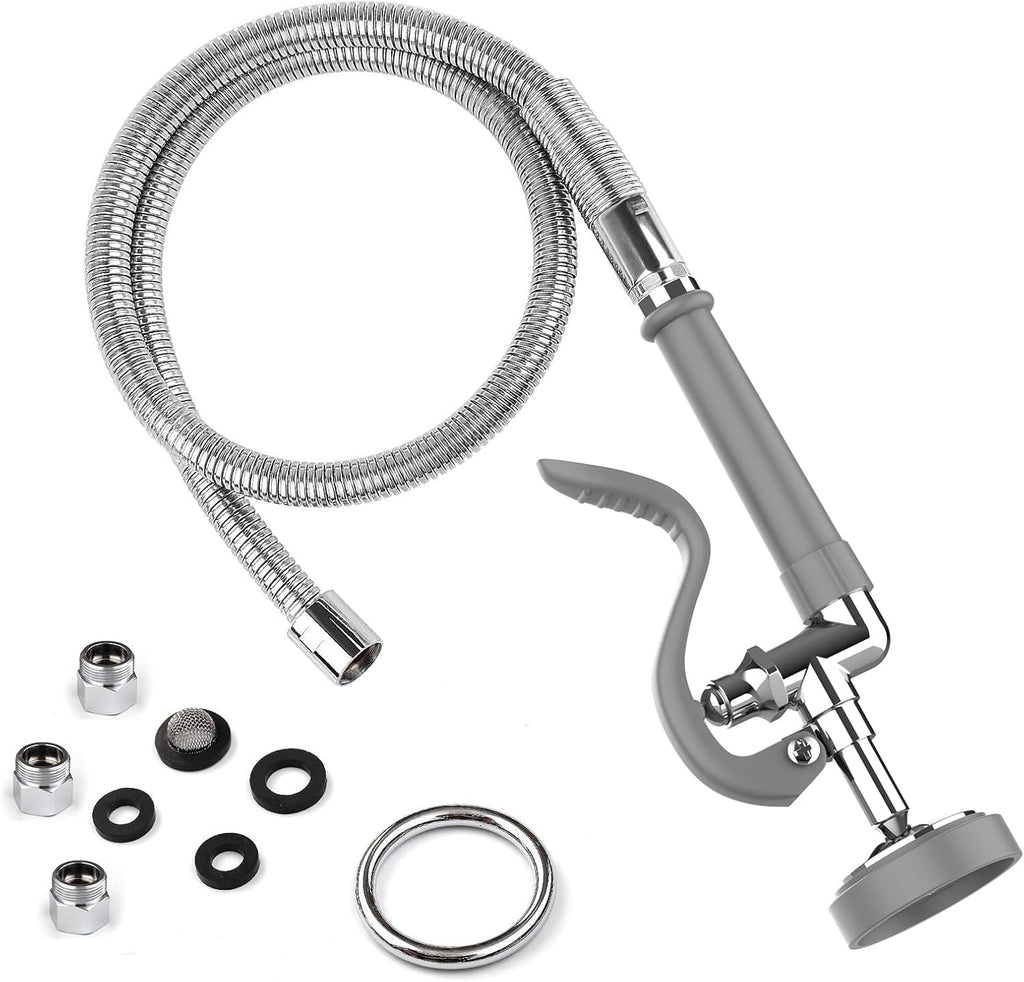 MSTJRY Spray Valve with 45" Pre Rinse Hose, Commercial Sink Sprayer Hose Pre Rinse Sprayer with Flexible Stainless Steel Hose Assembly for Commercial Kitchen Faucets(Grey, with 3 adapters)