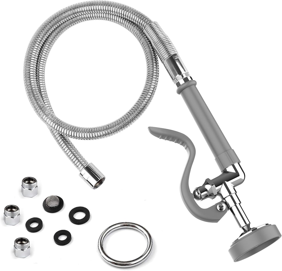 MSTJRY Spray Valve with 45" Pre Rinse Hose, Commercial Sink Sprayer Hose Pre Rinse Sprayer with Flexible Stainless Steel Hose Assembly for Commercial Kitchen Faucets(Grey, with 3 adapters)