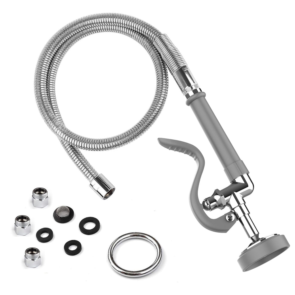 MSTJRY Spray Valve with 45" Pre Rinse Hose, Commercial Sink Sprayer Hose Pre Rinse Sprayer with Flexible Stainless Steel Hose Assembly for Commercial Kitchen Faucets(Grey, with 3 adapters)
