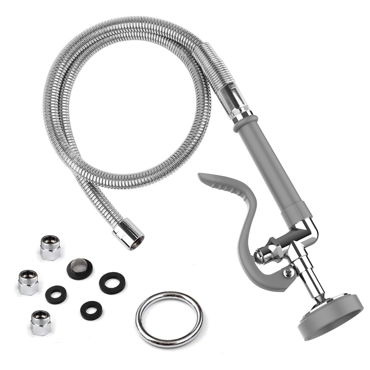 MSTJRY Spray Valve with 45" Pre Rinse Hose, Commercial Sink Sprayer Hose Pre Rinse Sprayer with Flexible Stainless Steel Hose Assembly for Commercial Kitchen Faucets(Grey, with 3 adapters)