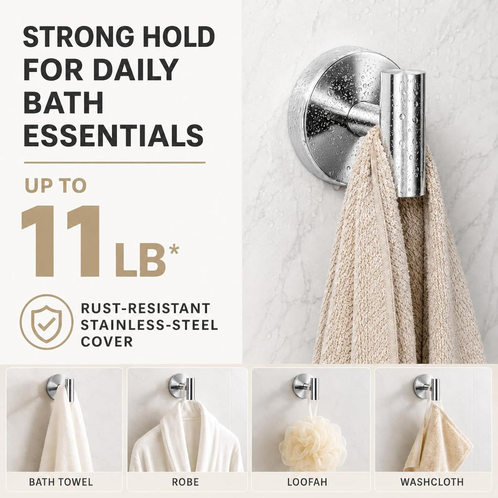 Suction Cup Hooks for Shower - Bathroom Reusable Towel Hooks