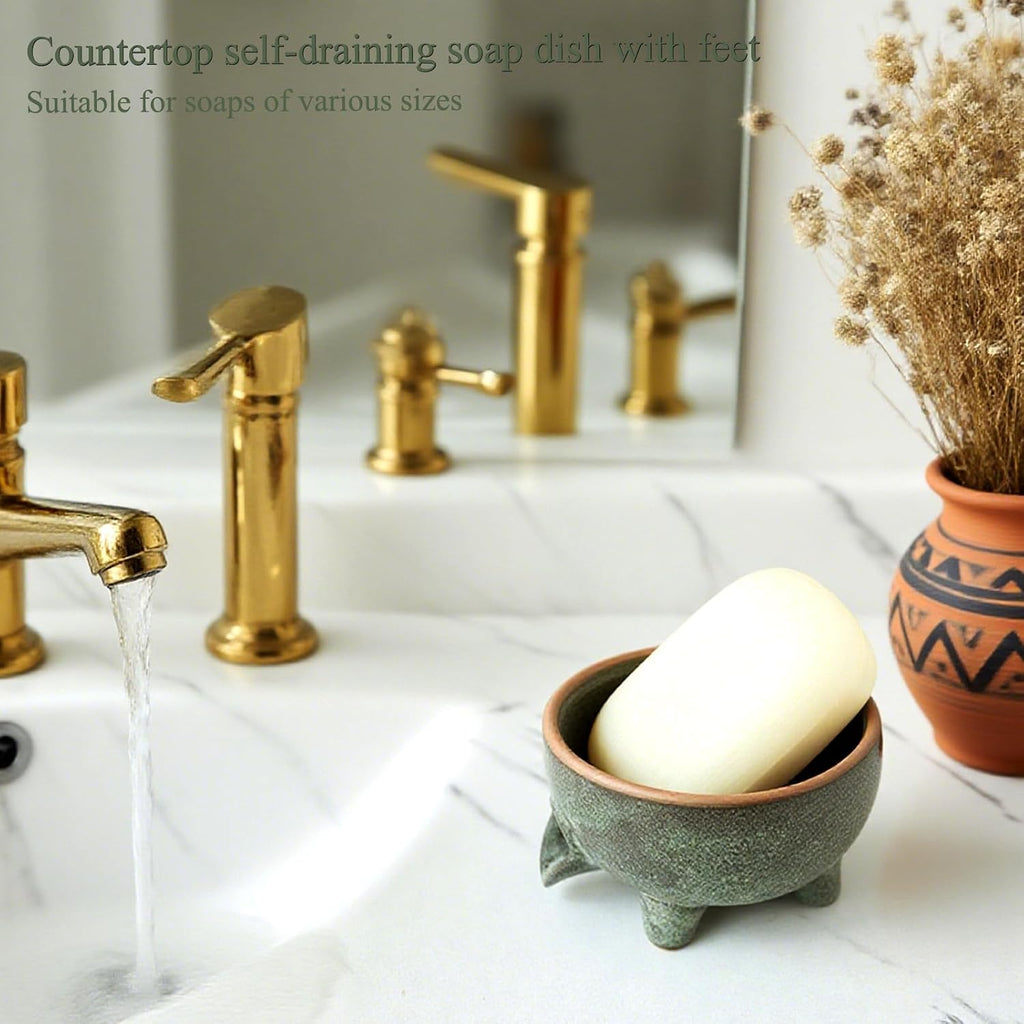 Soap Dish with Drainage, Ceramic Self Draining bar Soap Holder