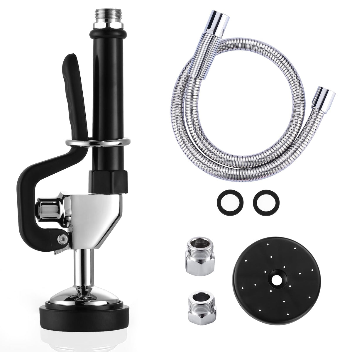 Commercial Sink Sprayer Head: 7/8"-20UNEF Black Pre Rinse Sprayer - 3.85 GPM High Pressure Pull Down Spray Head - Handheld Dish Sprayer Nozzle for Commercial Kitchen Faucet (Chrome Finished)