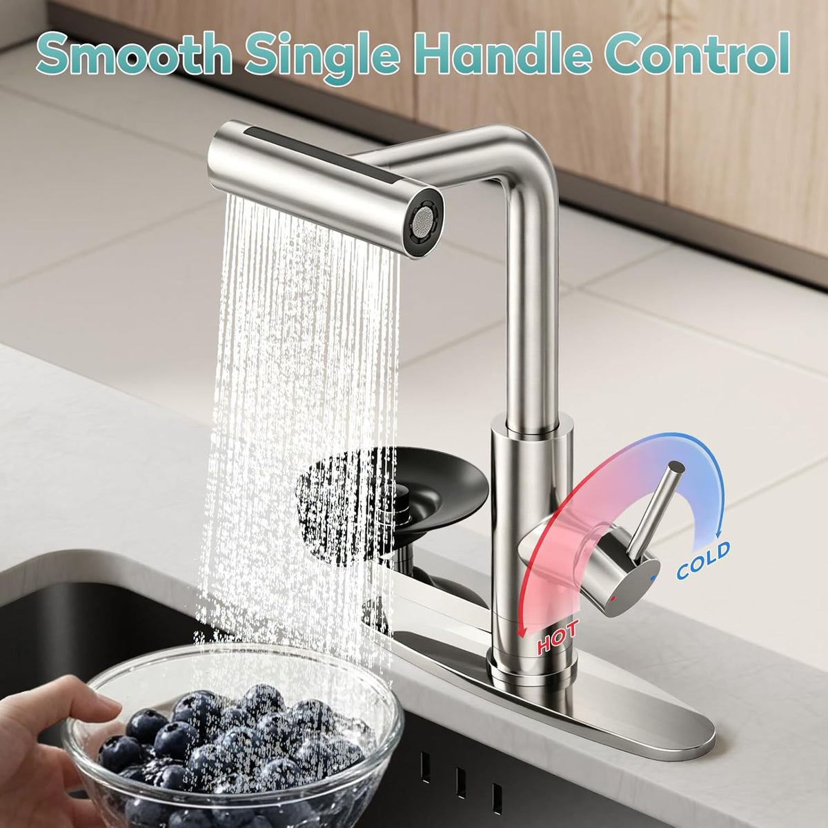 MIAOHUI Brushed Nickel Kitchen Faucet with Glass Rinser, 4 Modes