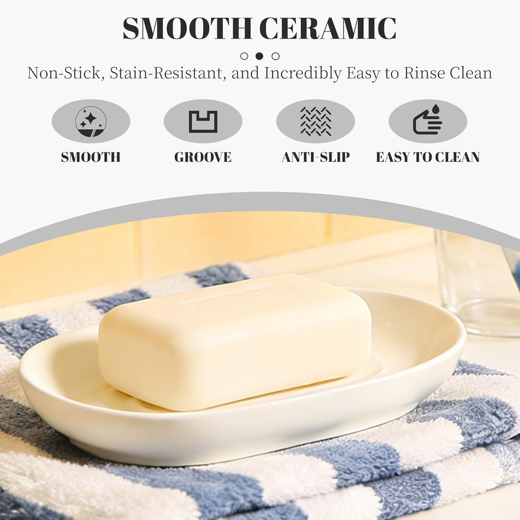 White Ceramic Soap Dish/Tray for Bathroom Shower Kitchen