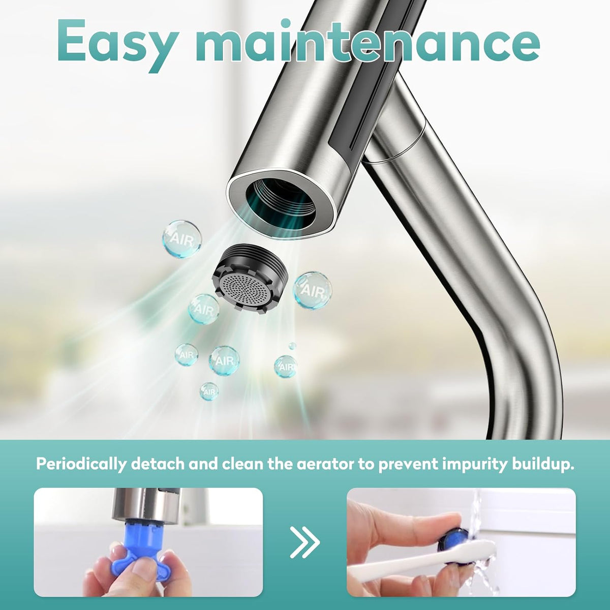 MIAOHUI Brushed Nickel Kitchen Faucet with Glass Rinser, 4 Modes