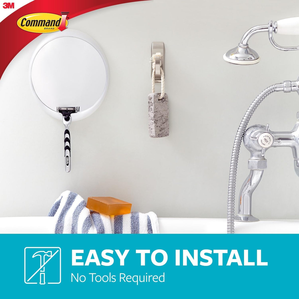 Command Large Satin Nickel Bath Hooks, 1 Hook, 2 Strips