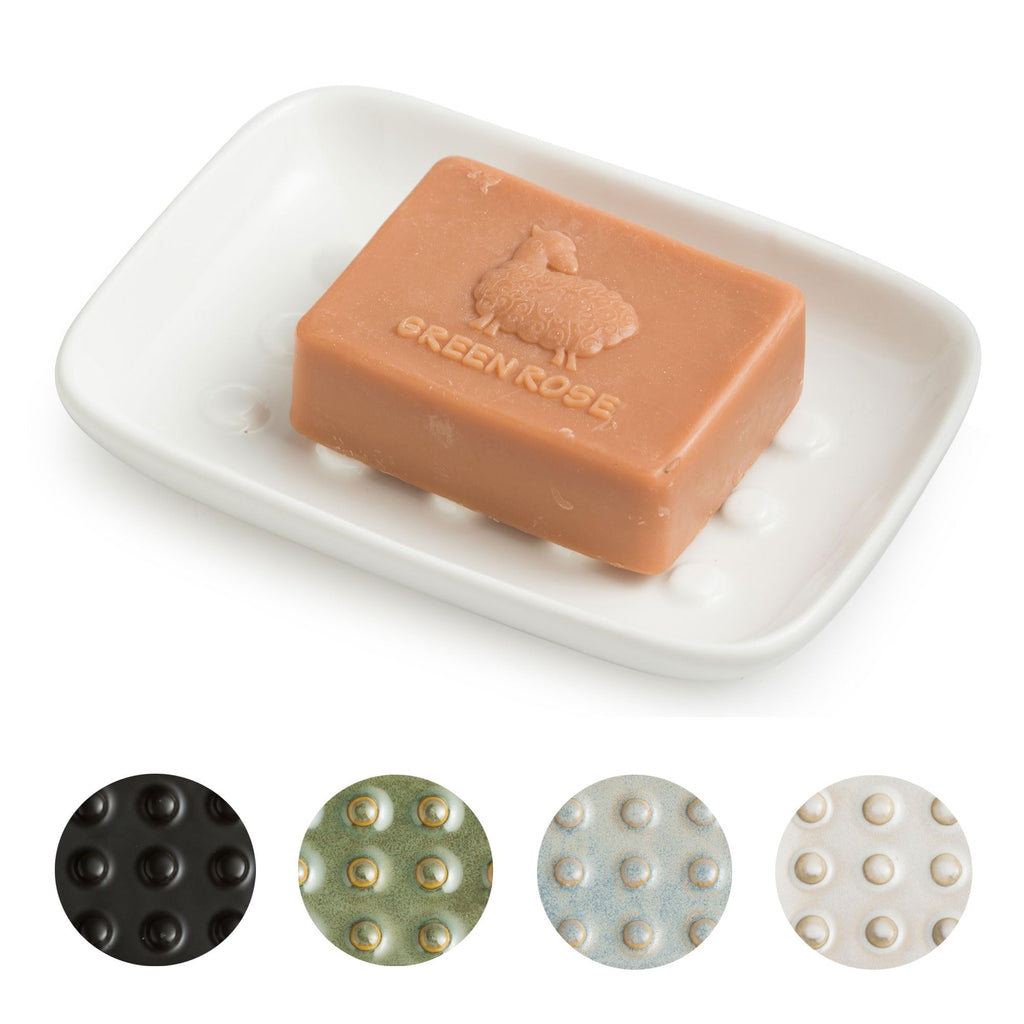 Miamolo Soap Dish Bar Cleaner Dish for Shower, Ceramic Soap Dishes for Large Soap Bar Shampoo or Sponge, Shower Soap Dish Soap Saver Tray for Bathroom Kitchen Sink, Easy to Clean