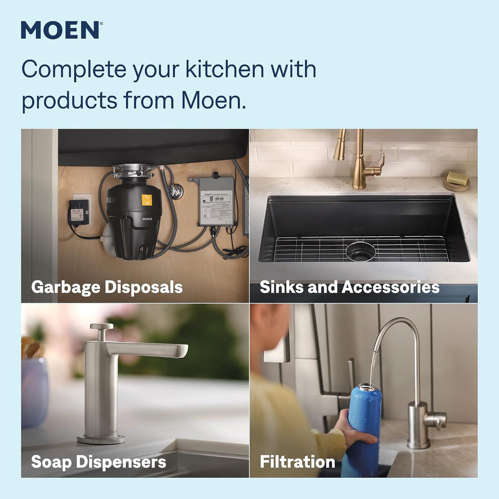 Moen Nolia Chrome One-Handle Pre-Rinse Spring Kitchen Faucet with Pull Down Sprayer, Single Hole Kitchen Sink Faucet with Soap Dispenser, 87886