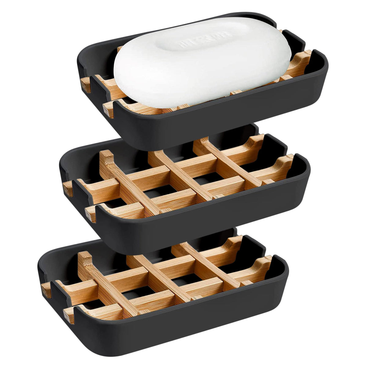 Aoheuo Modern Bamboo Fiber soap Holder and soap Dish Combination (Removable), White, 5.12 Long by 3 Wide, 0.98 inches high, Used in Kitchens, bathrooms, and bar Sinks