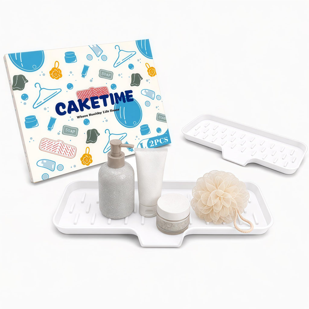 CAKETIME 2 Pack Silicone Soap Dish with Drainage Holes for Bathroom Shower Caddy Kitchen Counter Bar Sponge Holder Drying Rack Sink Organizer Essentials Apartment Home Household Must Haves 2026