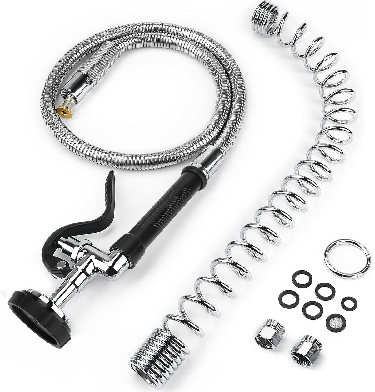 Spray Valve with 38" Flexible Stainless Steel Hose & Pre-Rinse Overhead Spring, Commercial Faucet Flexible Hose with Spray Head Replacement Kit for Commercial Restaurant Industrial Kitchen Sink Faucet