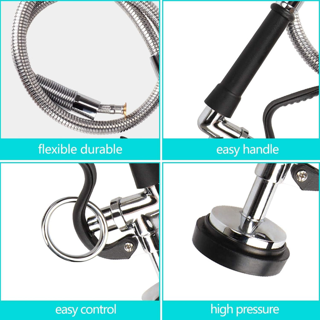Pre-Rinse Hose with Spray Valve 44 Inch Flexible Stainless Hose with Sprayer Nozzle Head Replacement Kit for Commercial Kitchen Sink Faucet(Free Brass Adapter to Connect Add-on Swivel Spout)