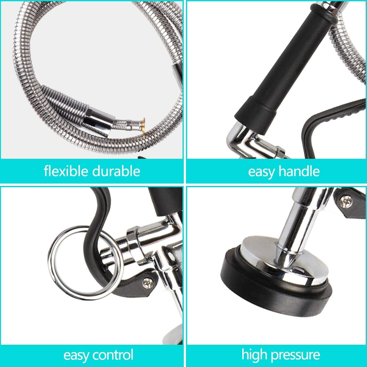 Pre-Rinse Hose with Spray Valve 44 Inch Flexible Stainless Hose with Sprayer Nozzle Head Replacement Kit for Commercial Kitchen Sink Faucet(Free Brass Adapter to Connect Add-on Swivel Spout)
