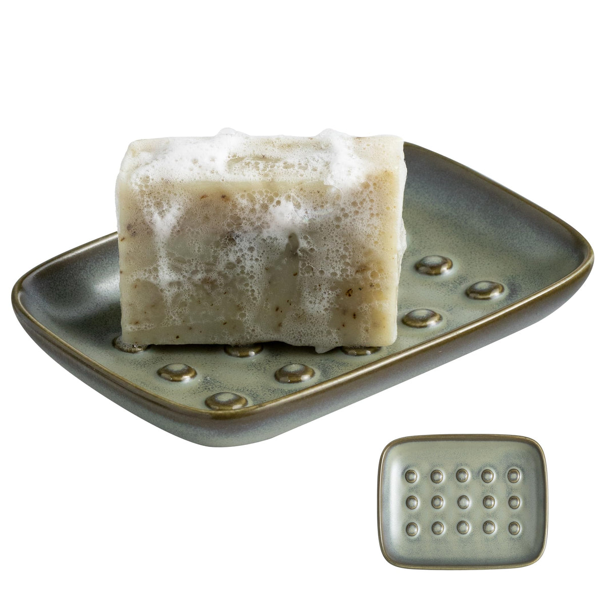 Miamolo Soap Dish, Ceramic Soap Holder Shower Soap Dish for Bar Soap Sponge, Soap Saver Tray for Bathroom Kitchen Sink, White
