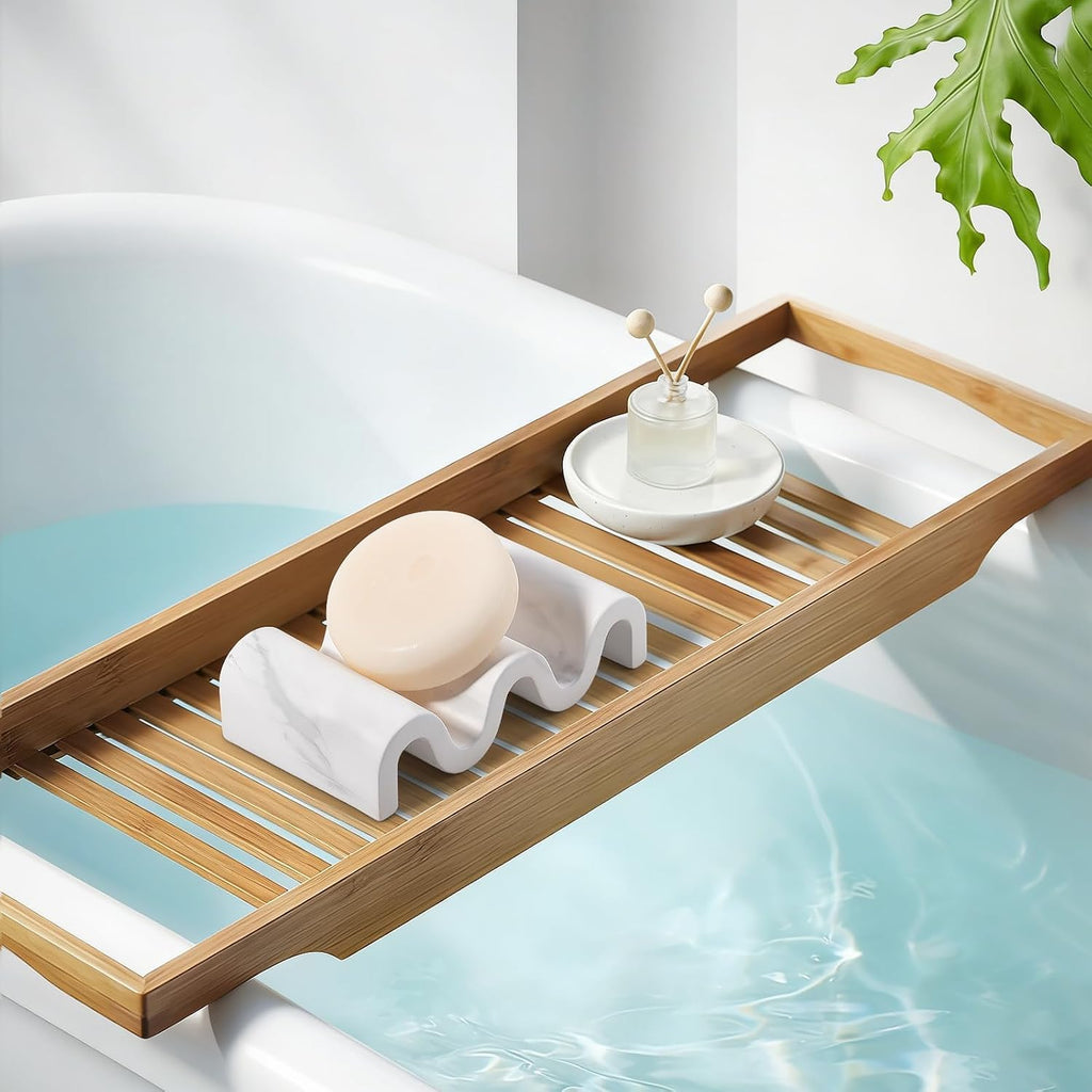 Diatomite Soap Dish Bar Soap Holder Quick Drying Sponge Tray, Marble White