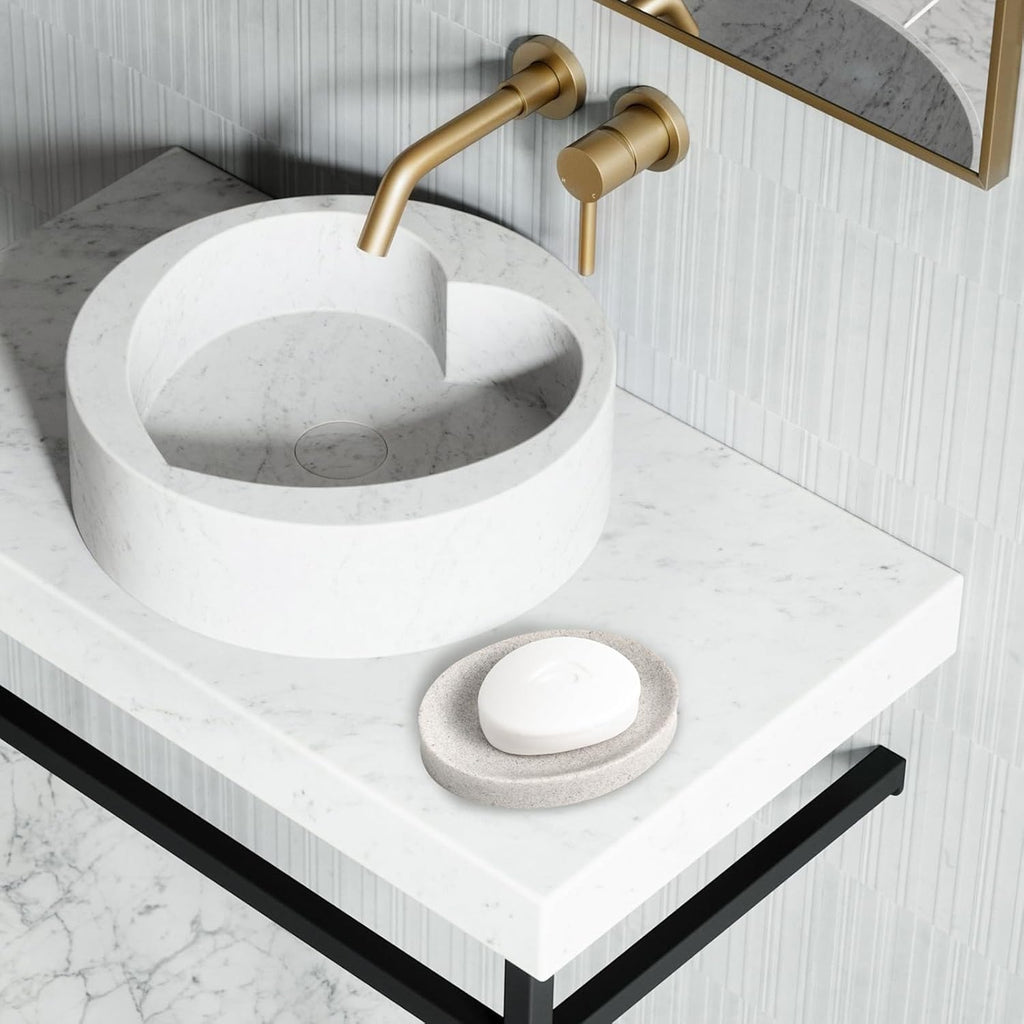 IMEEA Oval Resin Soap Dish for Bathroom Sink Stone-Look Soap Tray Holder