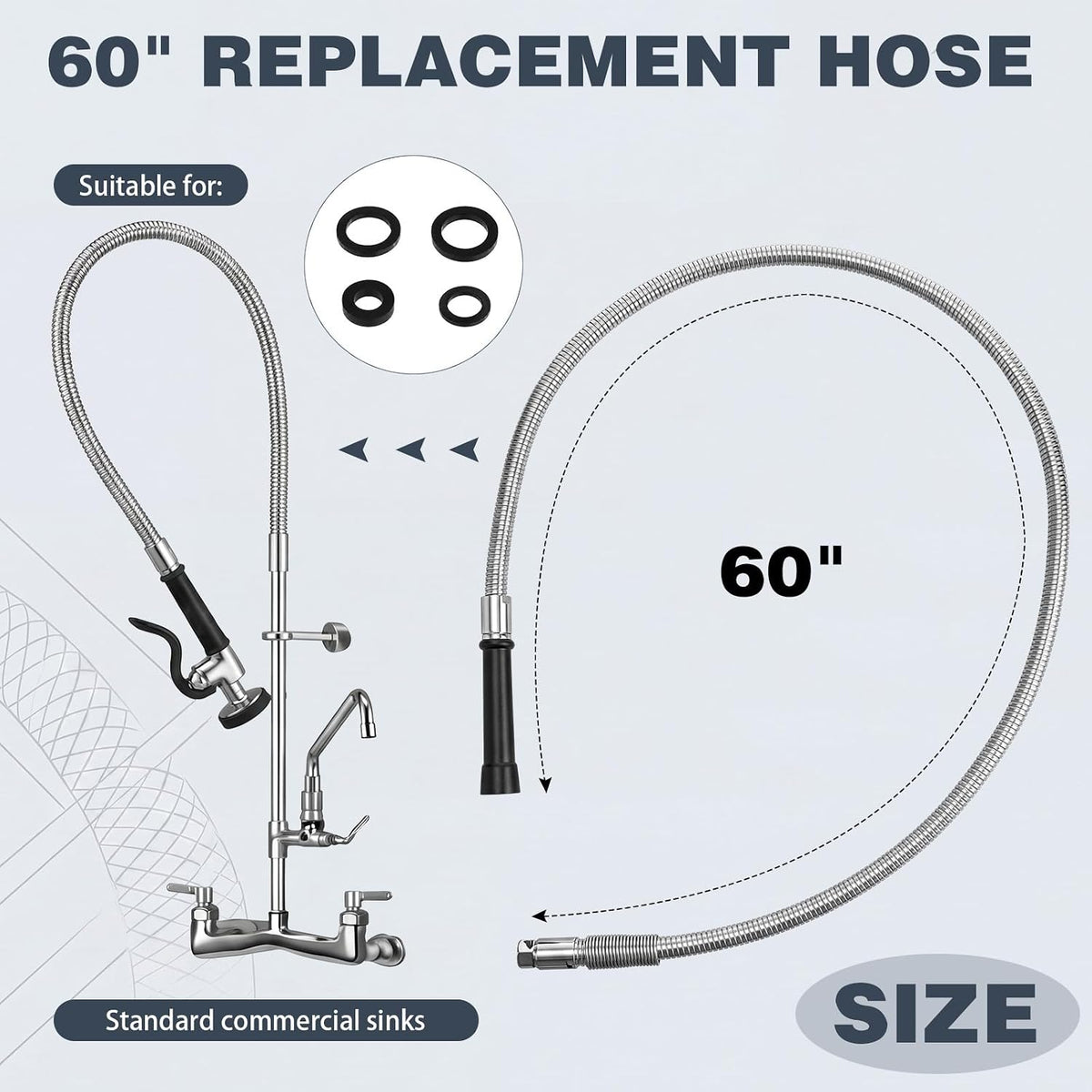 Shimeyao 60 Inches Pre-rinse Hose, Heavy Duty Flexible Spray Hose