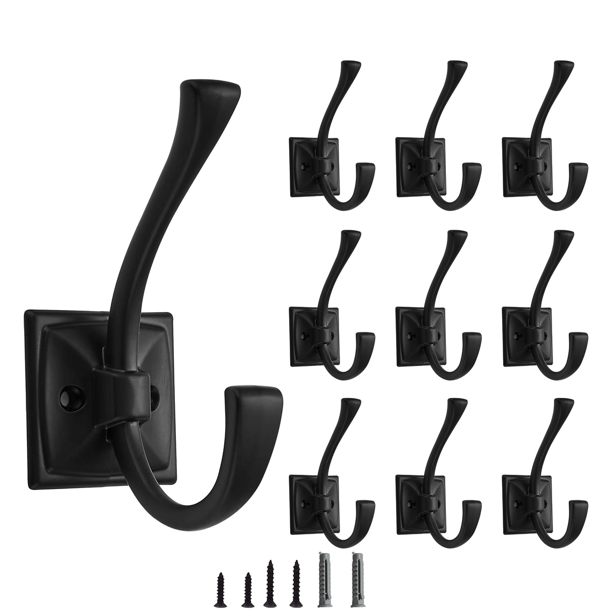 5 Pack Decorative Heavy Duty Towel Hooks for Hanging Robe Double Oil Rubbed Bronze Coat Hooks Wall Mounted with Screws for Key, Towel, Bags, Cup, Hat