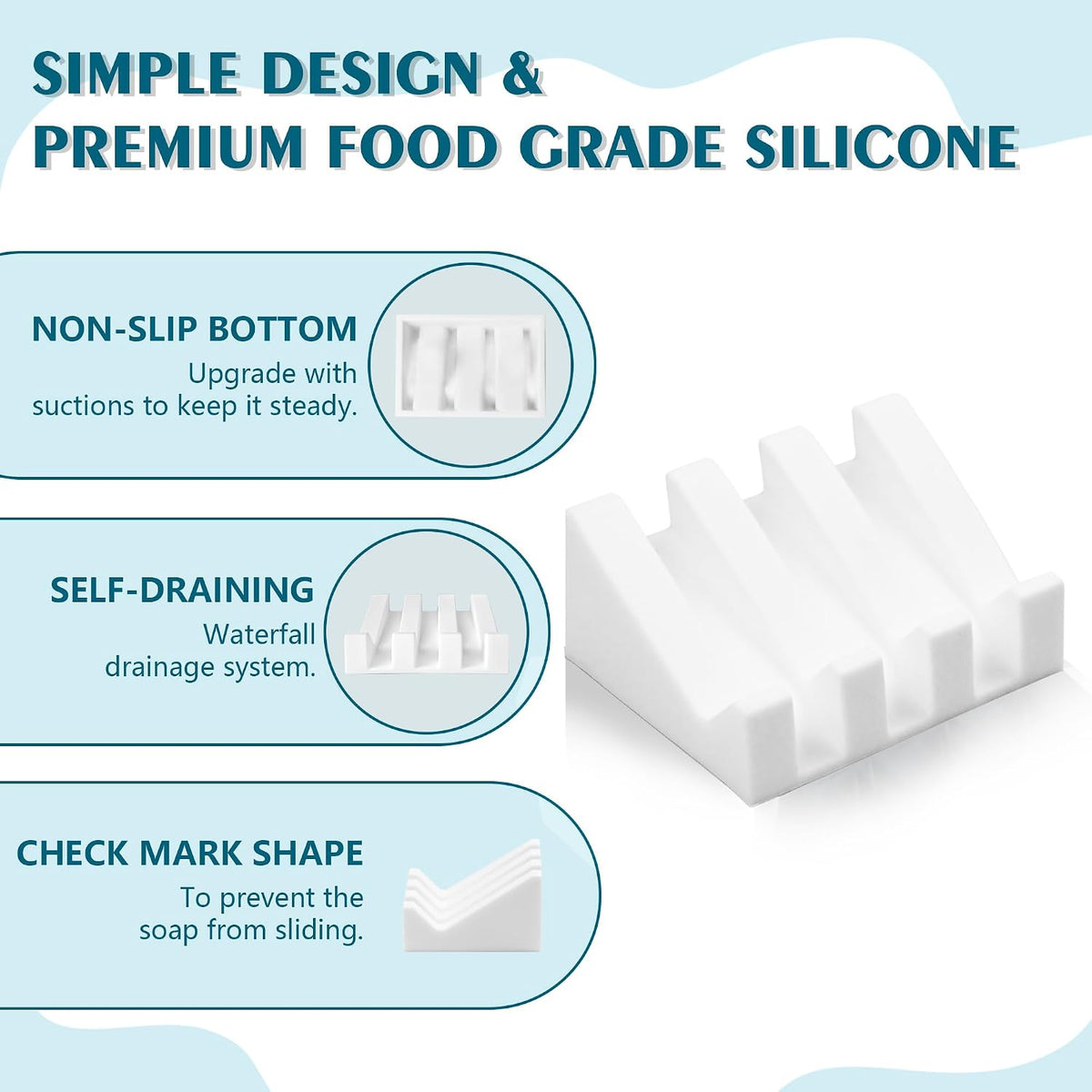 Self Draining Soap Dish Holder,Silicone Soap Dish,for Bathroom,Kitchen, Sponges，Can Extend Soap Life，Keep Soap Bars Dry and Easy Cleaning (White,1-Pack)