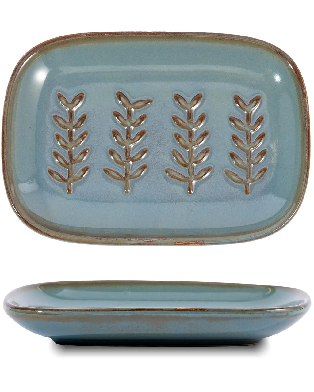HighHerz Aesthetic Ceramic Soap Dish for Shower, Soap Holder with Raised Relief, Shower Soap Dish for Shampoo Bar Or Sponge, Soap Saver for Bathroom, Kitchen, Sink, Decorative Soap Tray (Brown)
