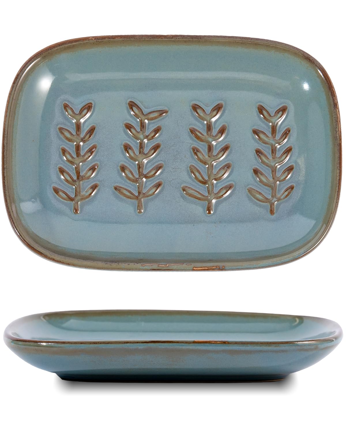 HighHerz Aesthetic Ceramic Soap Dish for Shower, Soap Holder with Raised Relief, Shower Soap Dish for Shampoo Bar Or Sponge, Soap Saver for Bathroom, Kitchen, Sink, Decorative Soap Tray (Brown)