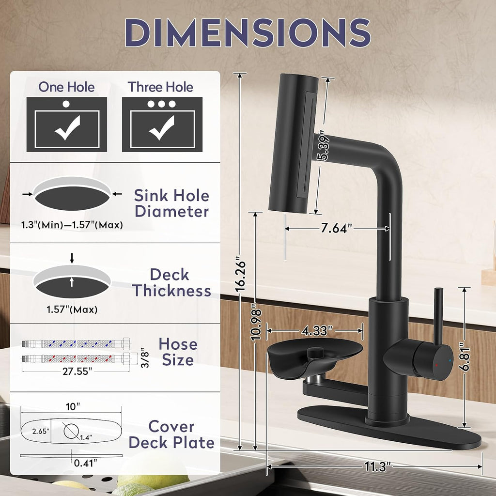 HOWUWEY Black Kitchen Faucet with Pull Down Sprayer & Cup Washer
