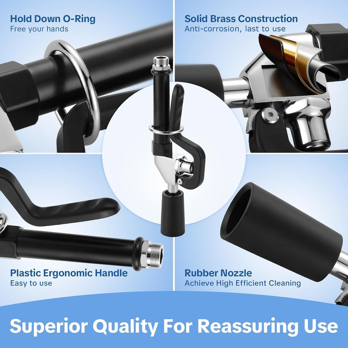 Pre Rinse Sprayer Commercial Sink Sprayer Head, Low Lead Spray Valve Dish Sprayer Nozzle with Ergonomic Handle, High Pressure Brass Faucet Parts for Commercial Kitchen faucet, Chrome Finished