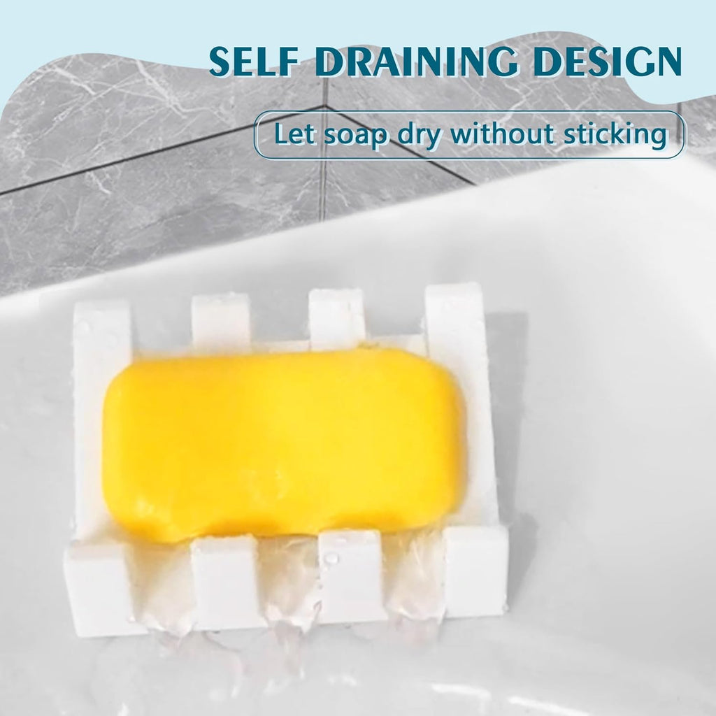 Soap Dish Holder for Shower with Suction Cup, Silicone Soap Holder & Saver Self-Draining Bar Soap Dish Keeps Soap Dry for Bathroom, Kitchen, Bathtub, Extends Soap Life (White-1Pack)