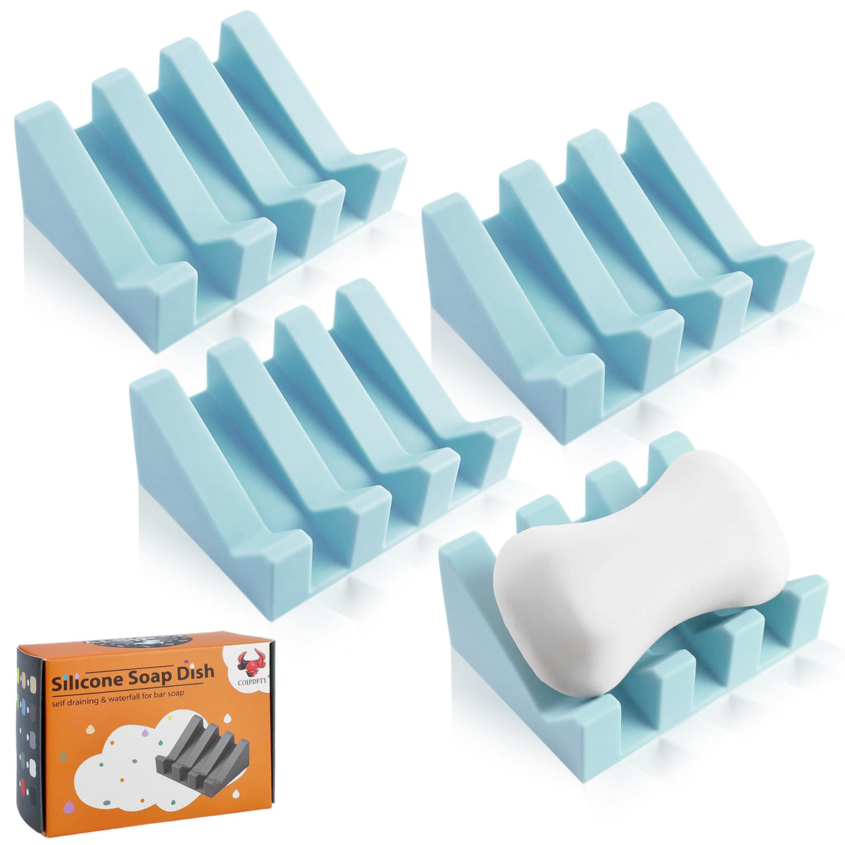 Self Draining Soap Dish Holder,Silicone Soap Dish,for Bathroom,Kitchen, Sponges，Can Extend Soap Life，Keep Soap Bars Dry and Easy Cleaning (White,1-Pack)