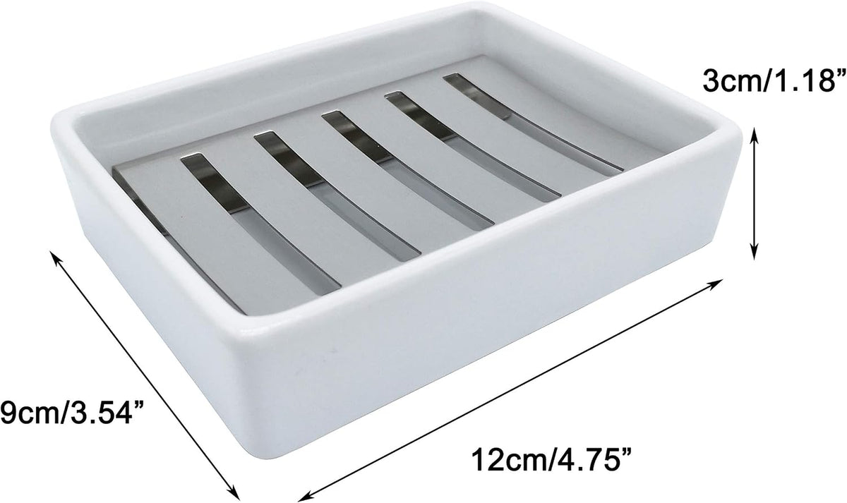 Ceramic Soap Dish Stainless Steel Soap Holder for Bathroom and Shower