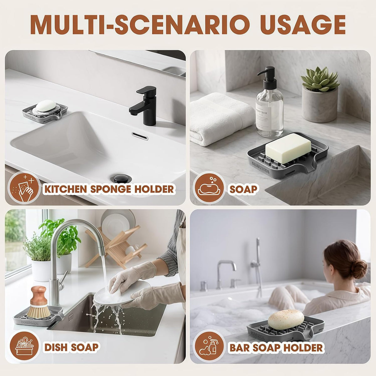 CAKETIME 2 Pack Silicone Soap Dish with Drainage Holes for Bathroom Shower Caddy Kitchen Counter Bar Sponge Holder Drying Rack Sink Organizer Essentials Apartment Home Household Must Haves 2026