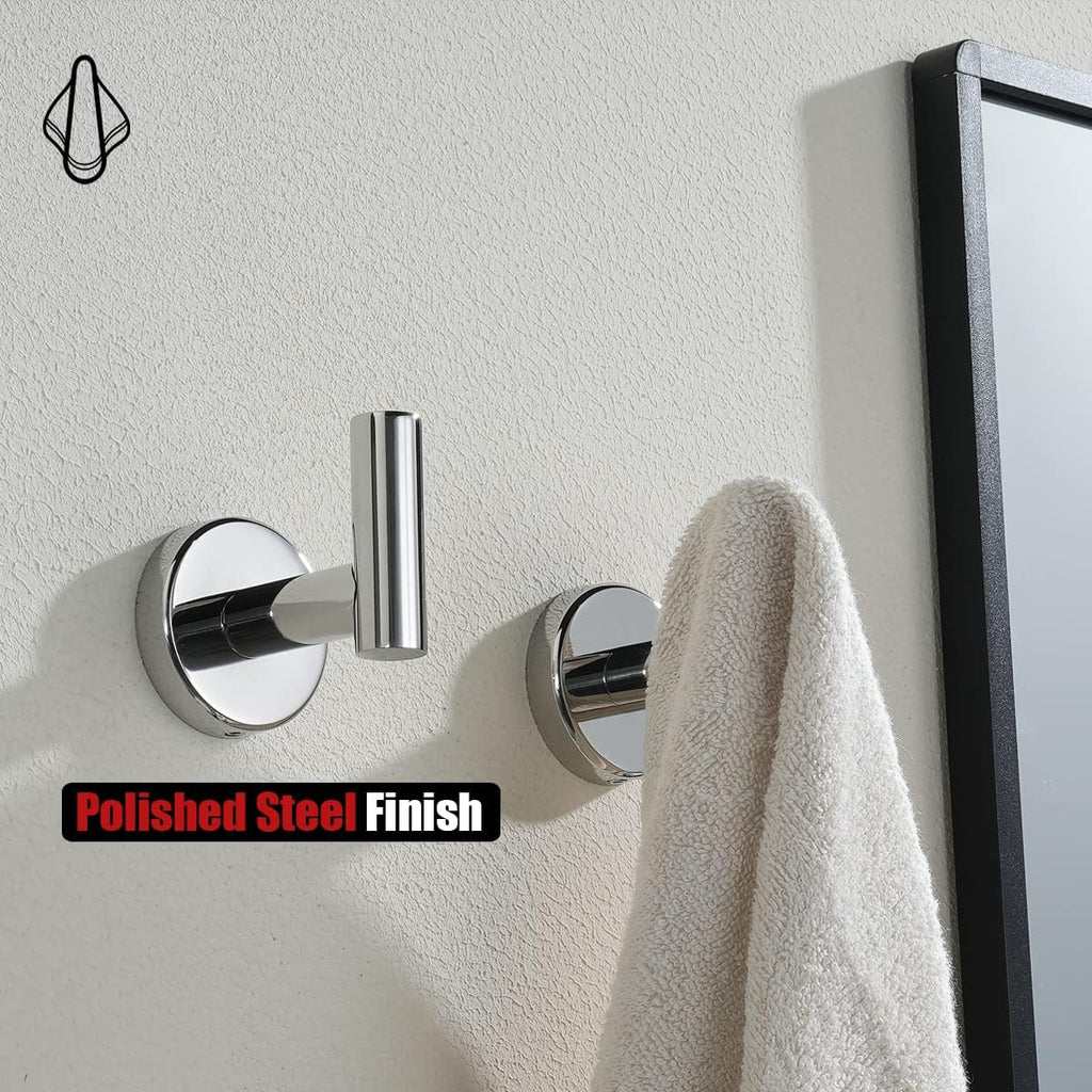 JQK Chrome Bathroom Towel Hook, 304 Stainless Steel Coat Robe Clothes Hook for Bathroom Kitchen Garage Wall Mounted (Pack of 2), TH100-CH-P2