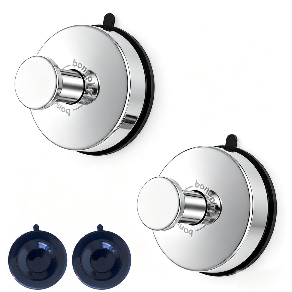 Suction Cup Shower Hooks for Bathroom, Matte Black, 2 Pack