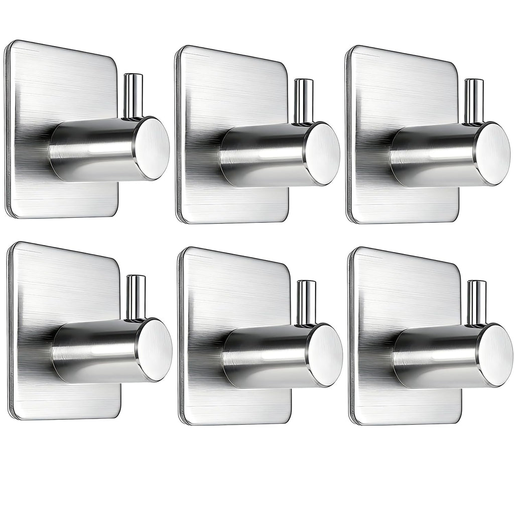 Fotosnow Adhesive Towel Hooks 15lbs Heavy Duty Wall Hooks Waterproof Stainless Steel Hanger for Hanging Coat, Hat, Towel Robe Hook Rack Wall Mount- Bathroom and Bedroom 4-Packs