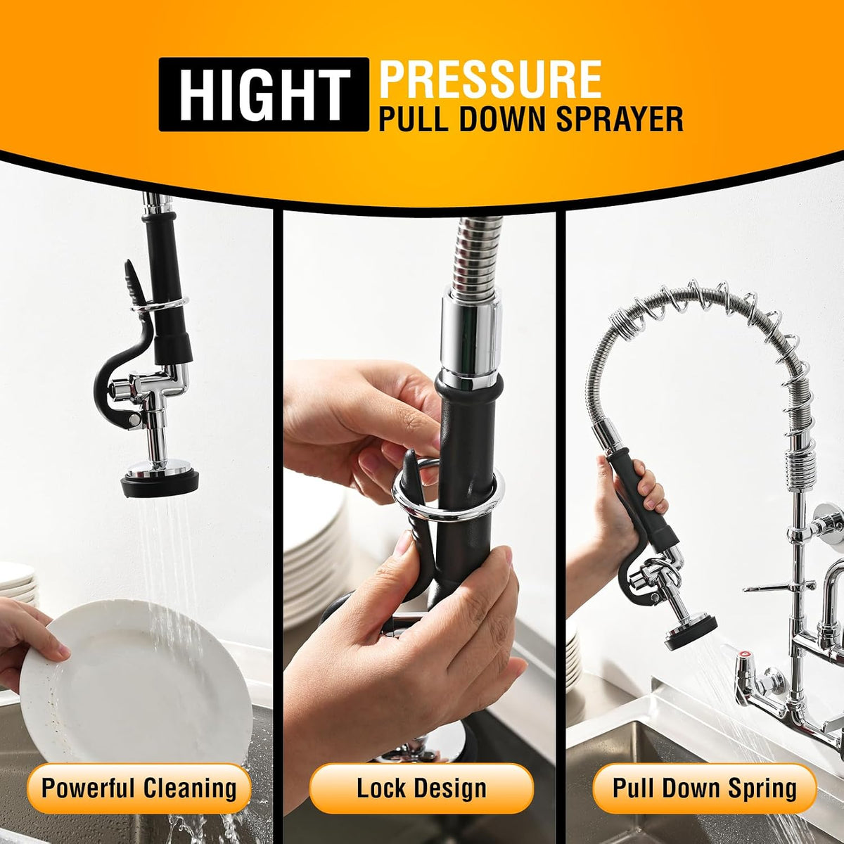 GIMILI Commercial Sink Faucet with Sprayer 8 Inch Center Wall Mount 25 Inch